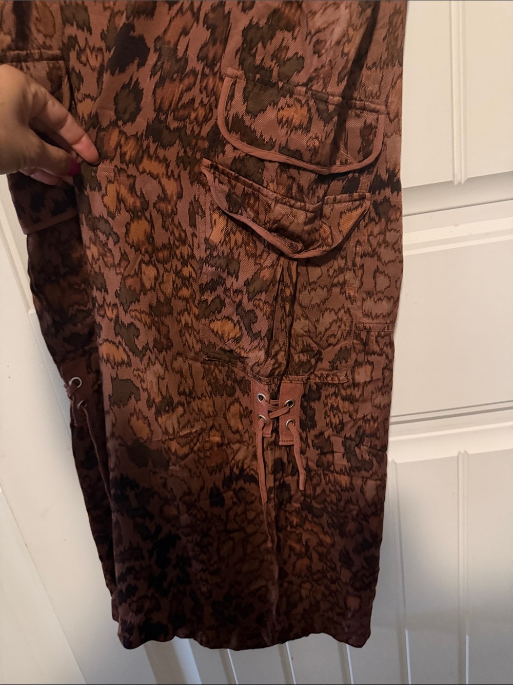 Anthropologie Brown Printed Wide-Leg Cargo Trousers - Picture 10 of 15